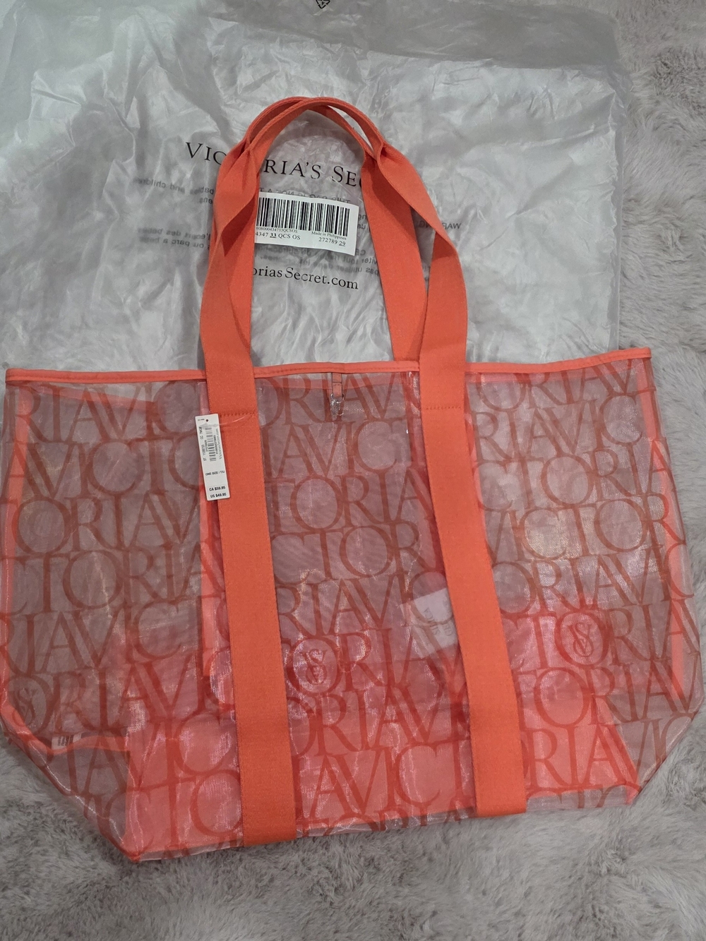 Victoria's Secret Coral Mesh Beach Tote Bag